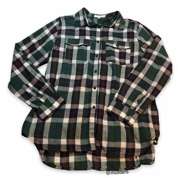 Anthropologie Eden & Olivia Long Sleeve Button Up Plaid Checkered Shirt Large - Picture 1 of 10